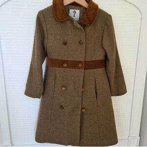 Papa D’Ango 4T Toddler Brown Double-Breasted 100% Wool Coat with Velvet Accents